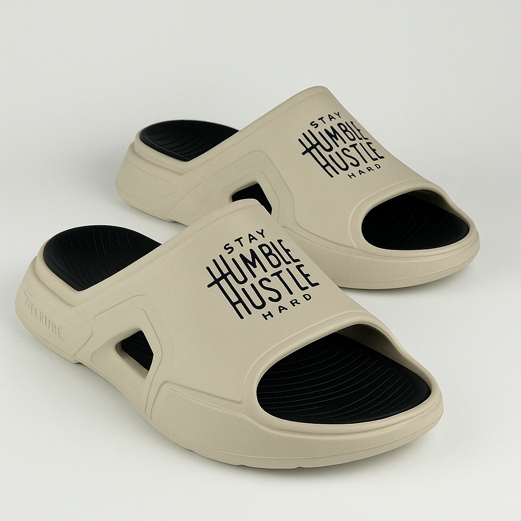 Tenure Hustle Hard Slides for Men in Beige
