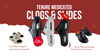 Medicated clogs and slides with branding and product features on a red and white background